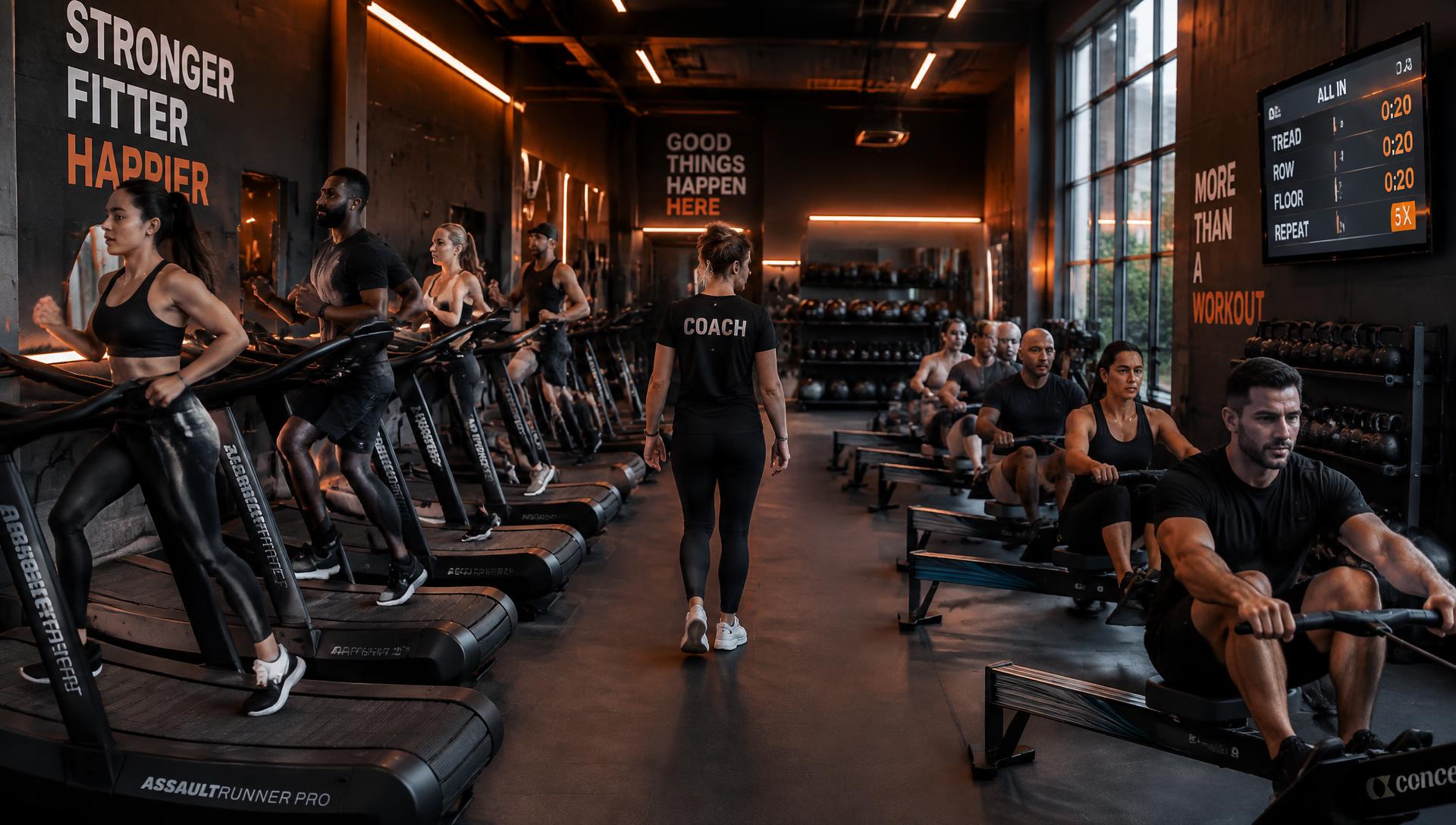 Members training with a coach inside the studio